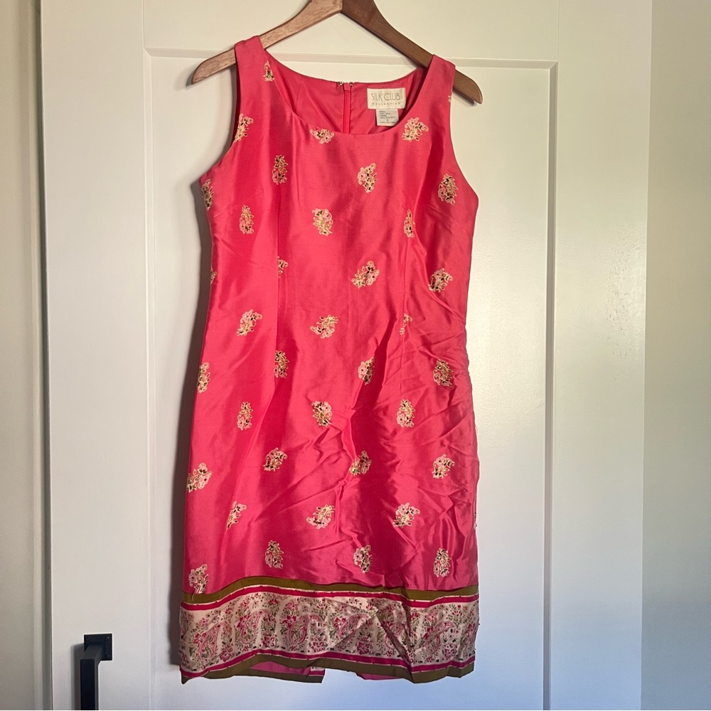 Vintage Silk Club Collection Sheath Dress 100% Silk Pink Beaded - Size 6